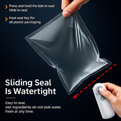 SnapSeal USB-C bag sealer in use sealing plastic bag with watertight heat seal for food freshness